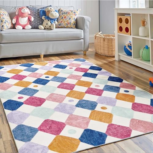 jinchan 4x6 Area Rug Colorful Kids Play Mat Washable Classroom Rug Berries
