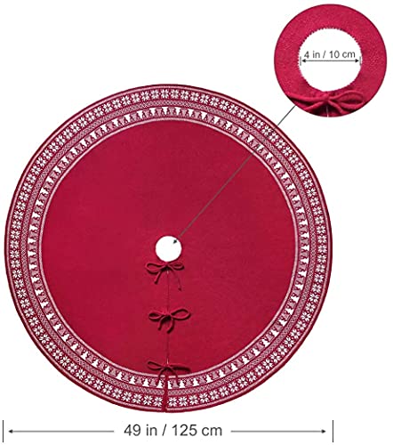 Dremisland Christmas Tree Skirt Luxury Cable Knitted Thick Rustic Xmas Tree Decoration Red Tree Skirt with Snowflake Xmas Tree Farmhouse Christmas Decor Holiday Home Party Decor (36inch/90cm, Red)