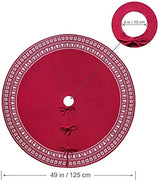 Dremisland Christmas Tree Skirt Luxury Cable Knitted Thick Rustic Xmas Tree Decoration Red Tree Skirt with Snowflake Xmas Tree Farmhouse Christmas Decor Holiday Home Party Decor (36inch/90cm, Red)
