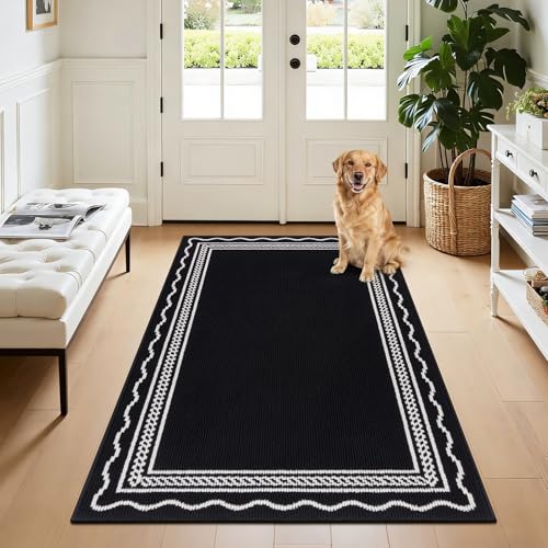 Indoor Door Mat 3x5ft, Absorbent Dog Muddy Paws Mats, Low-Profile Entrance Small Runner Carpet with Non-Slip Rubber Backing, Washable Inside Welcome Mat for Hallway,Entryway,Kitchen(Black)