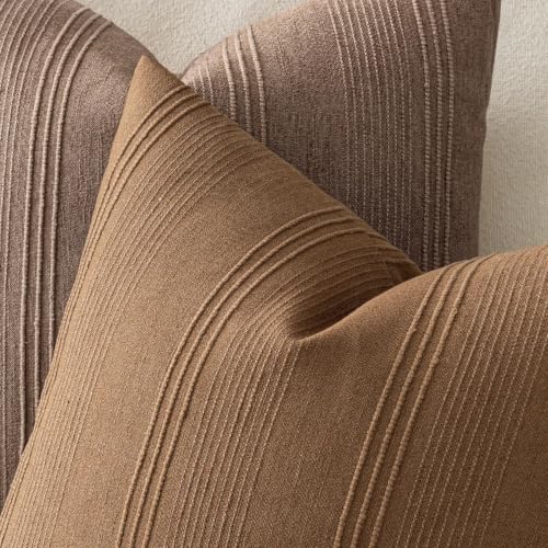 MIULEE Fall Decorative Striped Throw Pillow Covers 16x16 Sugar Brown 2 Pack