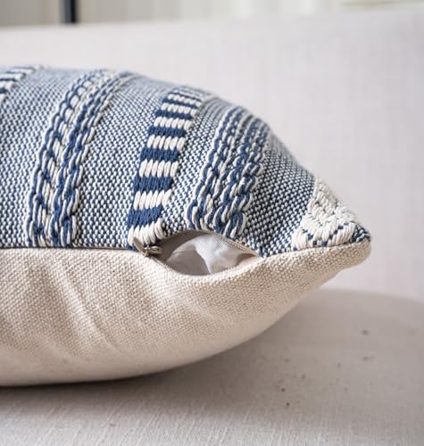 Cethom Boho Throw Pillow Covers 18x18 Inch Set of 2, Farmhouse Decorative Couch Pillow Cases, Navy Blue Accent Pillows of Bed, Sofa Bedroom Living Room Home Decor Cushion Cover