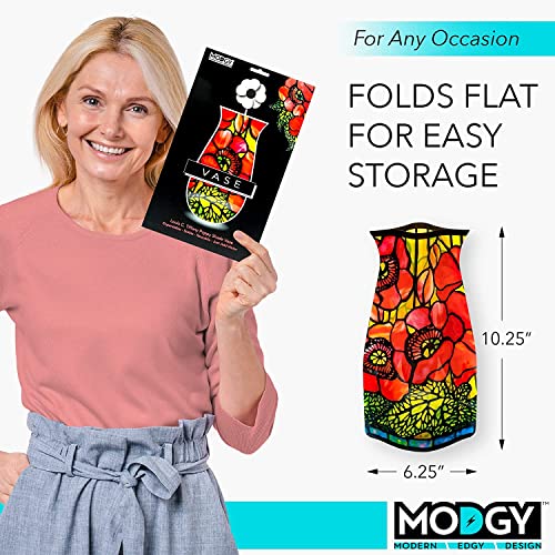 MODGY Collapsible and Expandable Plastic Flower Vase, Unbreakable, Foldable, Decorative Modern Centerpieces, Table Decorations, Louis C. Tiffany Poppies, 1 Pack