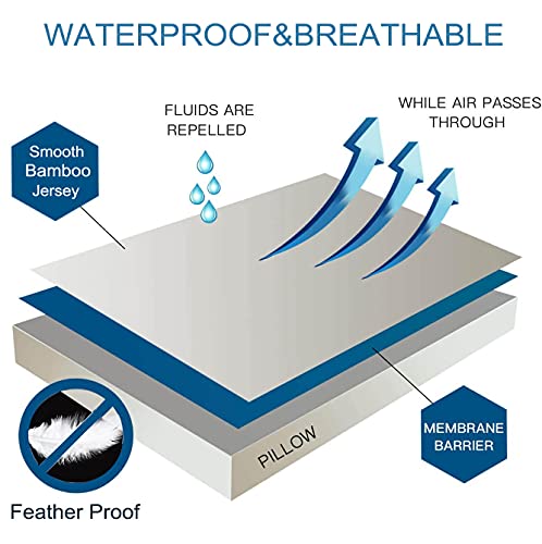 Kingnex Waterproof Feather Proof Pillow Protectors with Zipper