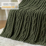 Battilo Olive Green Throw Blanket for Couch, Chunky Cable Knit Blanket, Woven Soft Cozy Chenille Throw Blanket for Bed, Sofa, Chair, Living Room, 51"x67"
