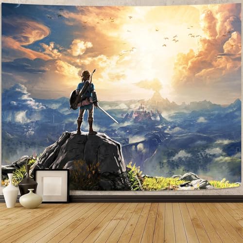 kampdream Anime Video Game Tapestry, Sky and Mountain Landscape Tapestries for Boys Man Bedroom Living Room 36×48 inch