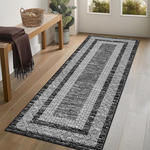 GarveeHome 2x6 Modern Bordered Runner Rug Non Slip Washable Floor Carpet