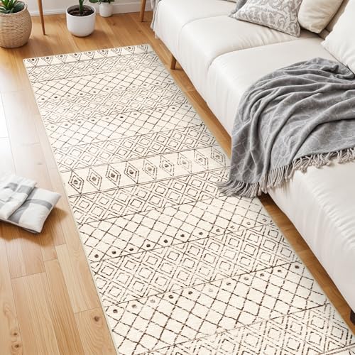 2'6"x8' Washable Hallway Runner Rug: Moroccan Kitchen Non Slip Rug Beige