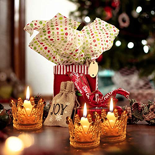 Vixdonos Crown Glass Tealight Candle Holder Set of 12 Clear Votive Candle Holders for Wedding, Party and Home Decor