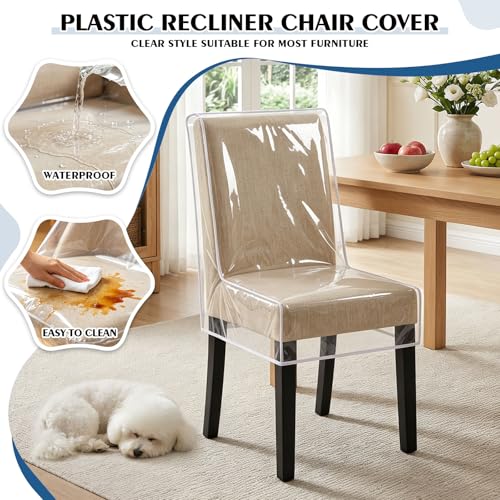 TAOCOCO Clear Dining Chair Covers, Heavy Duty Plastic Chair Covers, 4 Pack Waterproof Seat Cover for Protection Against Cat & Dog Clawing, Stain & Dust Protector, Easy Clean