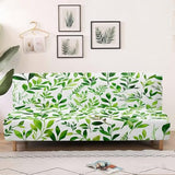 GLENLCWE Green Watercolor Leaves Armless Futon Cover Elastic Bottom Non-Armrest Couch Slipcover Washable Foldable Furniture Protector Fresh Natural Leaf Pattern for Living Room Loveseats