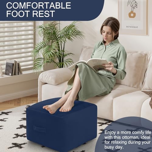 MeMoreCool Square Pouf Ottoman Foot Rest 20x20x15 Inches, Navy