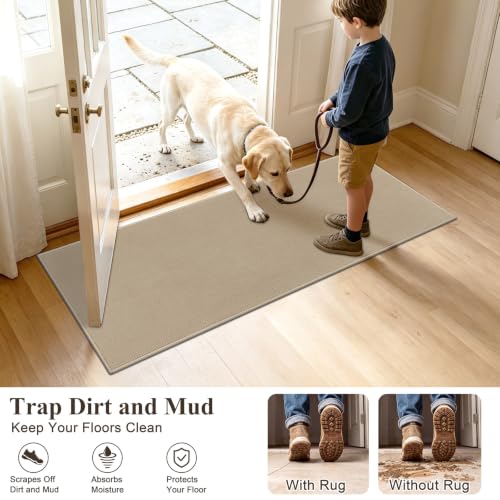 SHACOS Washable Runner Rugs 20"x59" Dirt Trapping Non Slip Rug Runner Floor Mats Carpet Runners for Entryway Hallway Kitchen Bathroom Garage Laundry Room, Solid Beige