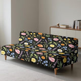 GLENLCWE Black Wildflowers Print Armless Futon Cover Stretch Elastic Bottom Non-Armrest Couch Slipcover Durable Furniture Protector Colorfiul Floral Style for Living Room