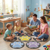 Teenyyou 6 Pcs 16" Dog Paw Classroom Rug Composition Notebook Classroom Rug Boho Pastel Floor Mat Non Slip Floor Mat for Preschool Kindergarden Dog Paw Round Flexible Seats Group Activity Spots Marker