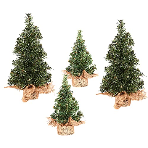 4 Pack Tabletop Mini Christmas Tree, 7.87" / 11.81" Artificial Miniature Pine Christmas Tree with Linen Base Perfect for Christmas Decorations, Home, Kitchen, Dining Table