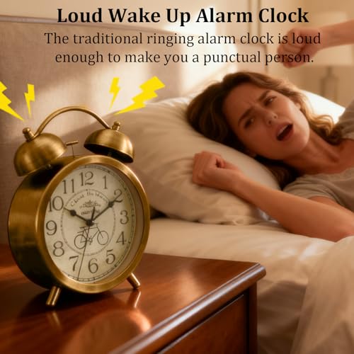 Maxspace Twin Bell Alarm Clock, 6-Inch Dual Alarm Clock Loud for Heavy Sleepers, Small Desk Clock for Bedside Table, Battery Operated (Shatong - Arabic)