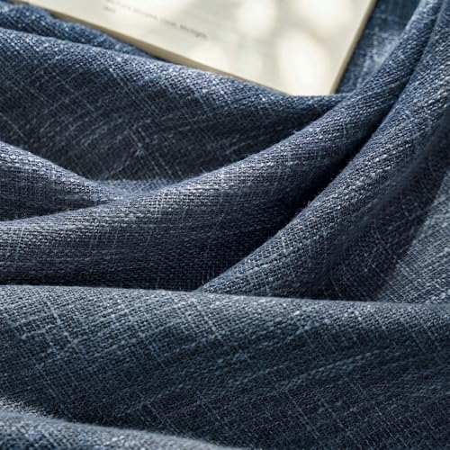 jinchan Burlap Linen Look Curtains 84 Inches Long Blue Textured Curtains for Living Room Light Filtering Farmhouse Curtain Panels Semi Sheer Country Rustic Bedroom Window Drapes Rod Pocket 2 Panels