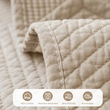 vctops Farmhouse Solid Color Embroidery Sofa Couch Cover Cotton Quilted Sectional Couch Covers Washable Non Slip Sofa Slipcover for Dogs, Children, Pets Furniture Protector (Khaki,28"x28")