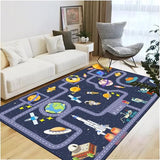 Outer Space Kid Rug，Boys Car Rug for Kids Toy Cars Have Fun Safely, Non-Slip Educational City Road Rugs Carpets for Kid Room Bedroom（47×31 in