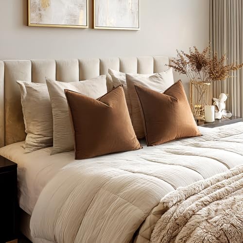 MIULEE Brown Velvet Throw Pillow Covers 18x18 Soft Decorative Solid Square Cushion Cases Pack of 2 Modern Luxury Home Decor for Couch, Sofa, Bedroom
