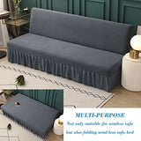 HFCNMY Stretch Armless Futon Cover with Skirt Knitted Jacquard Futon Sofa Bed Cover Machine Washable Futon Couch Cover Futon Sofa Cover Furniture Bed Protector with Elastic Bottom (Dark Gray)