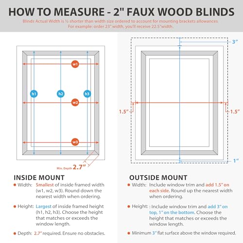 DEZ FURNISHINGS Cordless 2" Faux Wood Blind, 32" W x 48" H, White