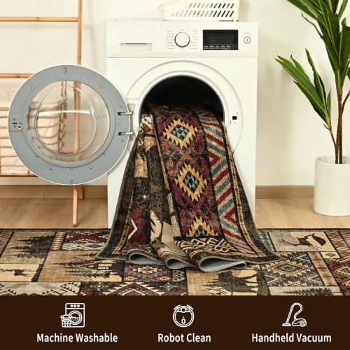 Rustic Cabin Area Rug 8x10,Western Rugs for Living Room Bedroom,Brown Rug