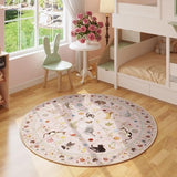 Rugcomf Round Area Rug 6ft Washable Non Slip Floral Animal Cat, Pink