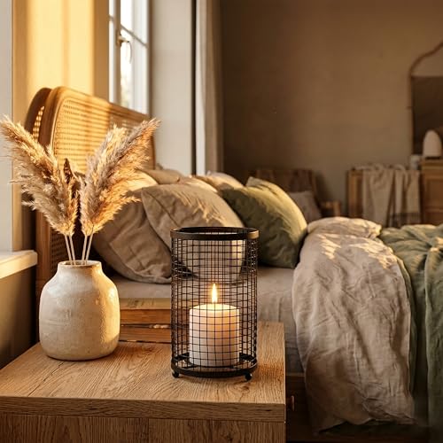 Hosley Large Candle Holder - Black Pillar Candle Cover/Sleeve, 9.75" High, Metal Rustic Farmhouse Decor, Candle Shade for Spa Aromatherapy, Weddings, Home Office, Candle Garden