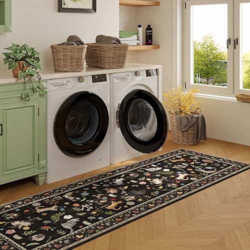 Rugcomf Long Hallway Runner Rug 2'7"x14' Washable Non Slip, Black