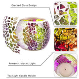 Rancco Glass Votive Candle Holder for Tealight, Romantic Mosaic Cracked Candle Holder, Candle Lamp Aromatherapy Candlescape Bowl for Valentine's Thanksgiving, Christmas Table Centerpiece, Party Decor