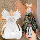 PEEKI Christmas Tree Topper, 12" Angel Treetop with Lights and Remote Control Timer, Christmas Tree Decoration for Holiday Ornament and Home Decor, Ivory and Sliver