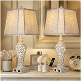 LuxSight Collection 28.5" Table Lamps Set of 2 - Bedside Lamp with Fabric Shades - for Bedroom and Living Room with USB and Nightlight - Perfect for Nightstands and Bedrooms