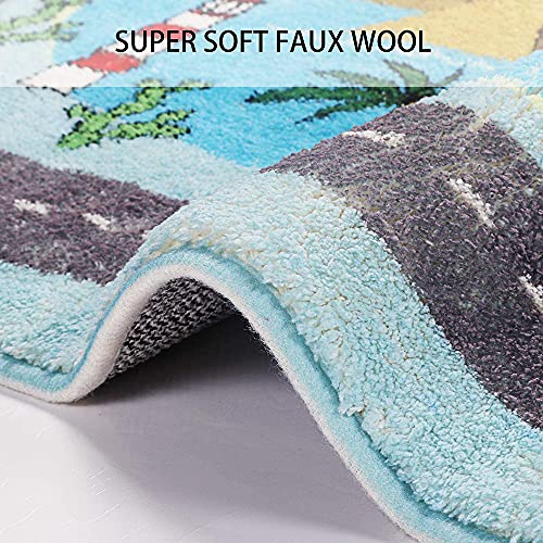 Extra Large Kids Playroom Rug Play Carpet 4’ x 6’, Blue Educational Children’s Play Mat, Learning & Have Fun Safely Non-Slip Washable Road Traffic Floor Area Carpet, Great for Kids Room Bedroom