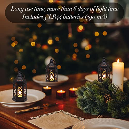 12Pcs Mini Lantern with LED Candle, Small Black Lanterns Decorative for Halloween Decorations, Christmas Table Centerpiece, Flickering Candle Holders for Diwali Wedding Medieval Decor, Ornaments