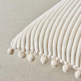 Fancy Homi Pack of 2 Boho Rectangle Decorative Throw Pillow Covers with Pom-poms, Soft Corduroy Accent Solid Cushion Case Set for Couch Sofa Bedroom Car Living Room (12x20 Inch/30x50 cm, Cream)