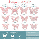 3D Pink Butterfly Wall Decor 3 Sizes 4 Styles Butterfly Party Decorations Cake Decorations Removable Stickers Wall Decor Room Mural Metallic Kids (Pink, 48Pcs)
