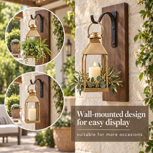 Antique Gold Decorative Metal Lanterns Indoor Outdoor Set of 2
