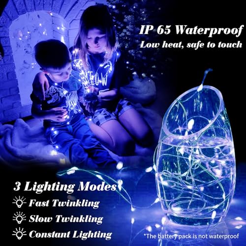 ZGWJ 12 Pack Fairy Lights Battery Operated, 7ft 20 Mini LED Fairy String Lights Silver Wire 3 Modes for DIY, Parties, Wedding, Bedroom, Halloween Christmas Decoration Blue