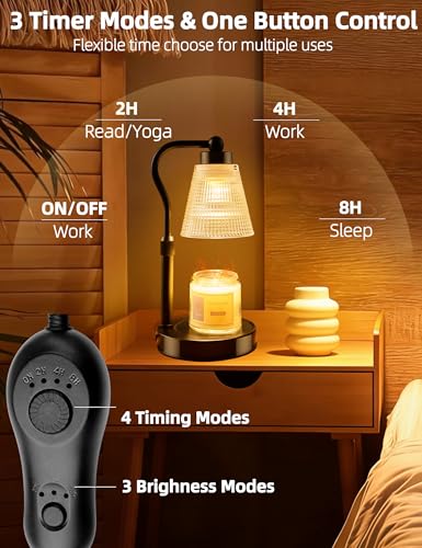 Candle Warmer Lamp for Jar Candles, Height Adjustable & Dimmable with 2/4/8H Timer, 2*50W Halogen Wax Melter Warmer for Home Office Décor, Flameless & Smokeless, Gift for Women Mom, Black-Gold/2 Pack