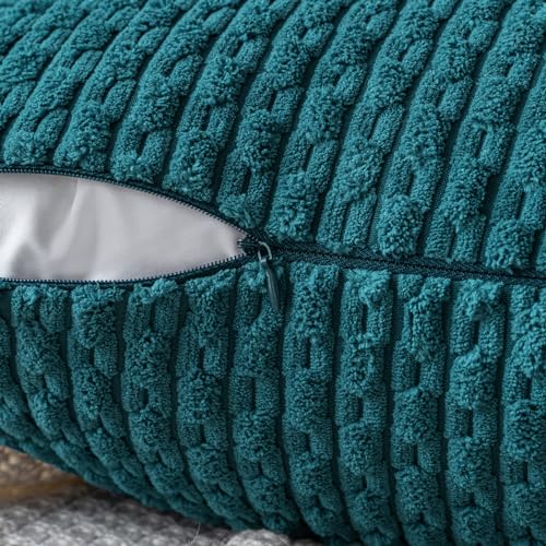 MIULEE Decorative Throw Pillow Covers 18x18 Teal Blue Textured Corduroy