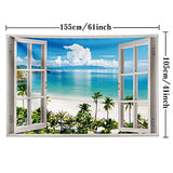 GOURIDA Ocean Beach Tapestry Wall Hanging Blue Sea Tropic Island Paradise Summer Coconut Tree Palm Seaside Window Nature for Bedroom Aesthetic ,61 W x 41 H inch
