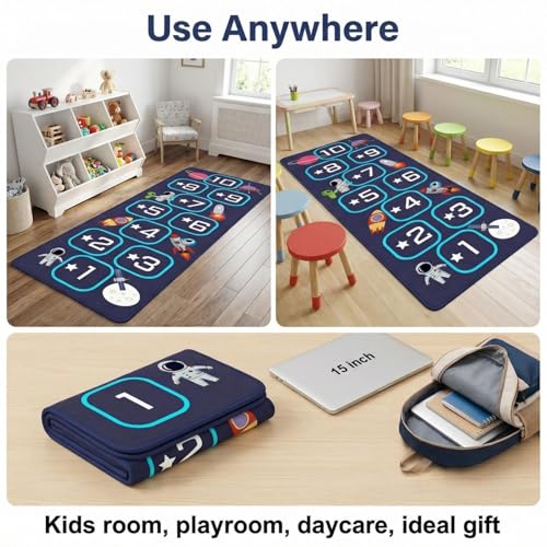 Hopscotch Rug for Kids Indoor, Hop Scotch Mat Non-Slip Carpet, Educational Hopscotch Game Rug with Numbers, Washable Play Mat for Classroom Bedroom, Indoor Hopscotch for Boys Girls