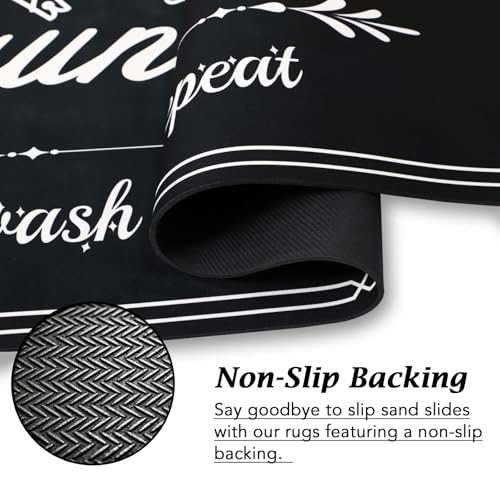 Non-Slip Laundry Room Rug Runner 17.3"x47.2" Washable Floor Cushioned Rubber Carpet Black Bathroom Hallway Mudroom Kitchen Mat for Farmhouse Entryway Washroom Decor Accessories
