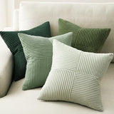 Topfinel SageGreen Throw Pillow Covers 18X18 Inch Set of 4,Boho Farmhouse Cozy Cushion Cover with Corduroy,Soft Accent Forest Green Pillow Covers for Couch,Bed,Living Room Home Decor