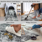 Square Rug 3x3 for Entryway Washable – Non-Slip Small Throw 3ft Area Rug for Kitchen Bathroom – Modern Neutral Abstract Soft Low-Pile Indoor Carpet (Black Grey, 3ft)