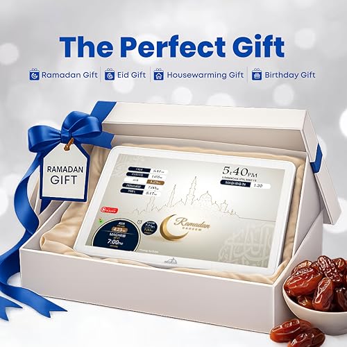 Masjidal 10" Smart WiFi Digital Azan Clock & Islamic Prayer Frame – Automatic Worldwide Prayer & Iqamah Times, Full Quran Player, Athan Alarm, Ramadan Clock, Touchscreen Muslim Home Display, White