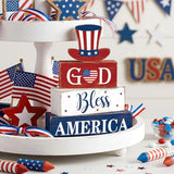 Moucuny 4 Pcs 4th of July Decorations Patriotic Memorial Day Table Decorations God Bless America Red White Blue Table Centerpieces Sign for Office Home Shelf 250th Anniversary