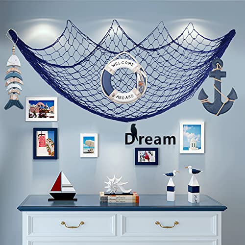 13" Nautical Wooden Anchor with Rope Nautical Beach Wood Anchor Wall Art Decor Door Hanging Ornament Beach Theme Home Decoration (Blue)